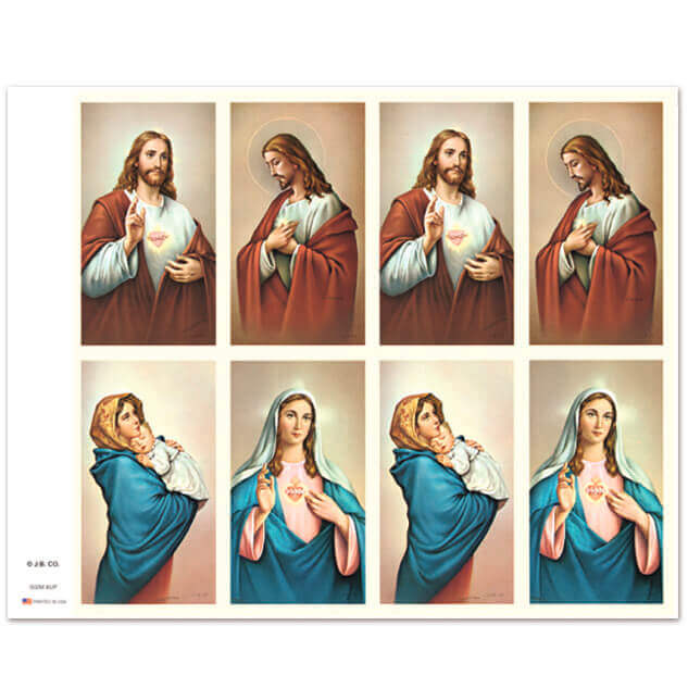 Sacred Heart of Jesus and Mary 8-up Prayer Cards