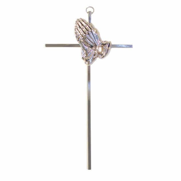 10" Silver Plated Cross w/ Silver Praying Hands