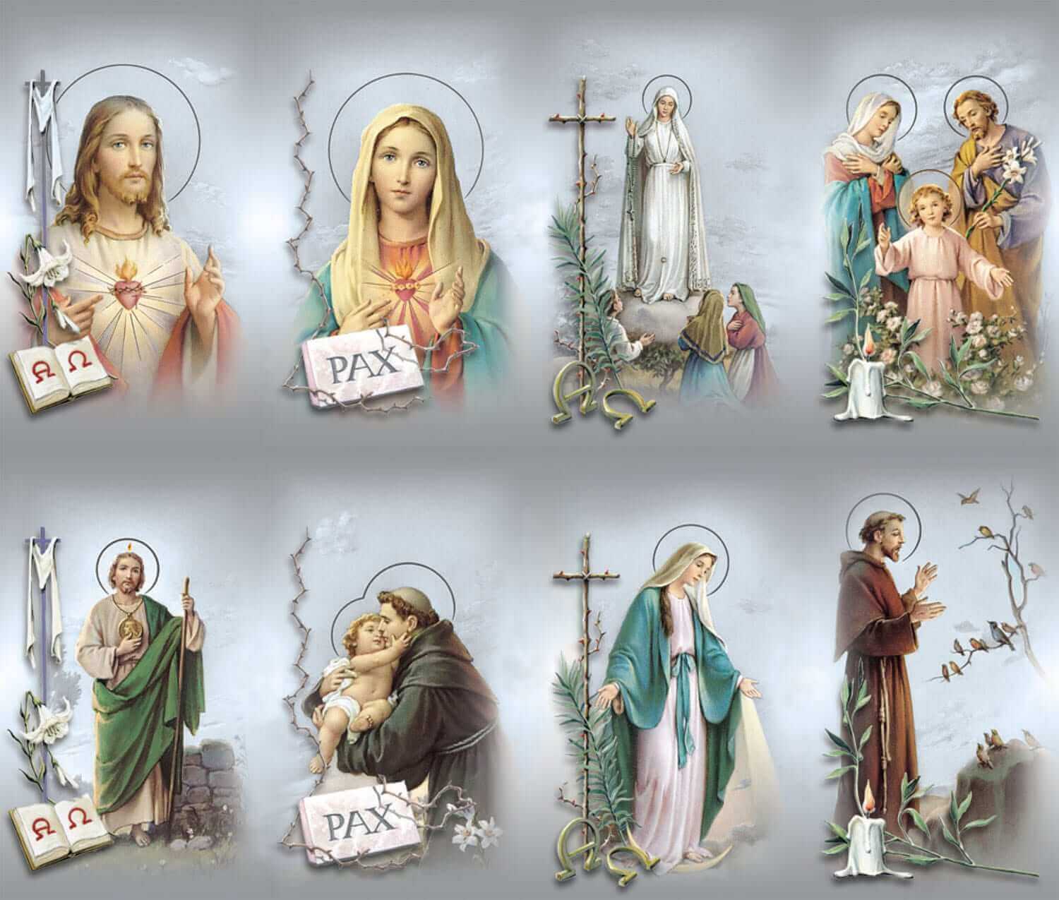 GM-300-A - Silver Stamped Assorted Subjects 8-up Prayer Cards