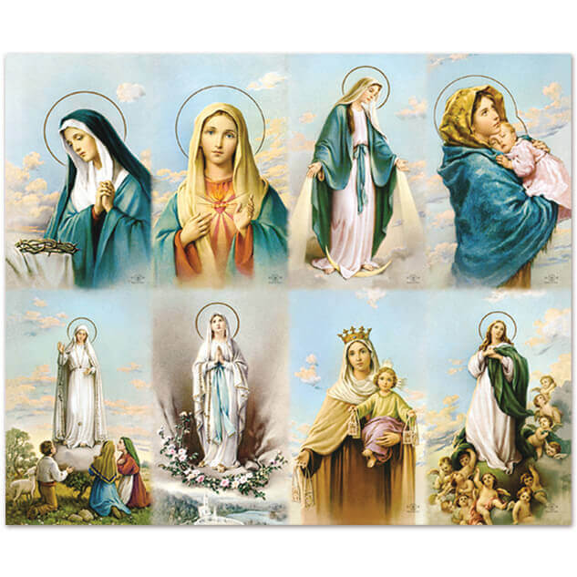 Assorted Madonna 8-up Prayer Cards