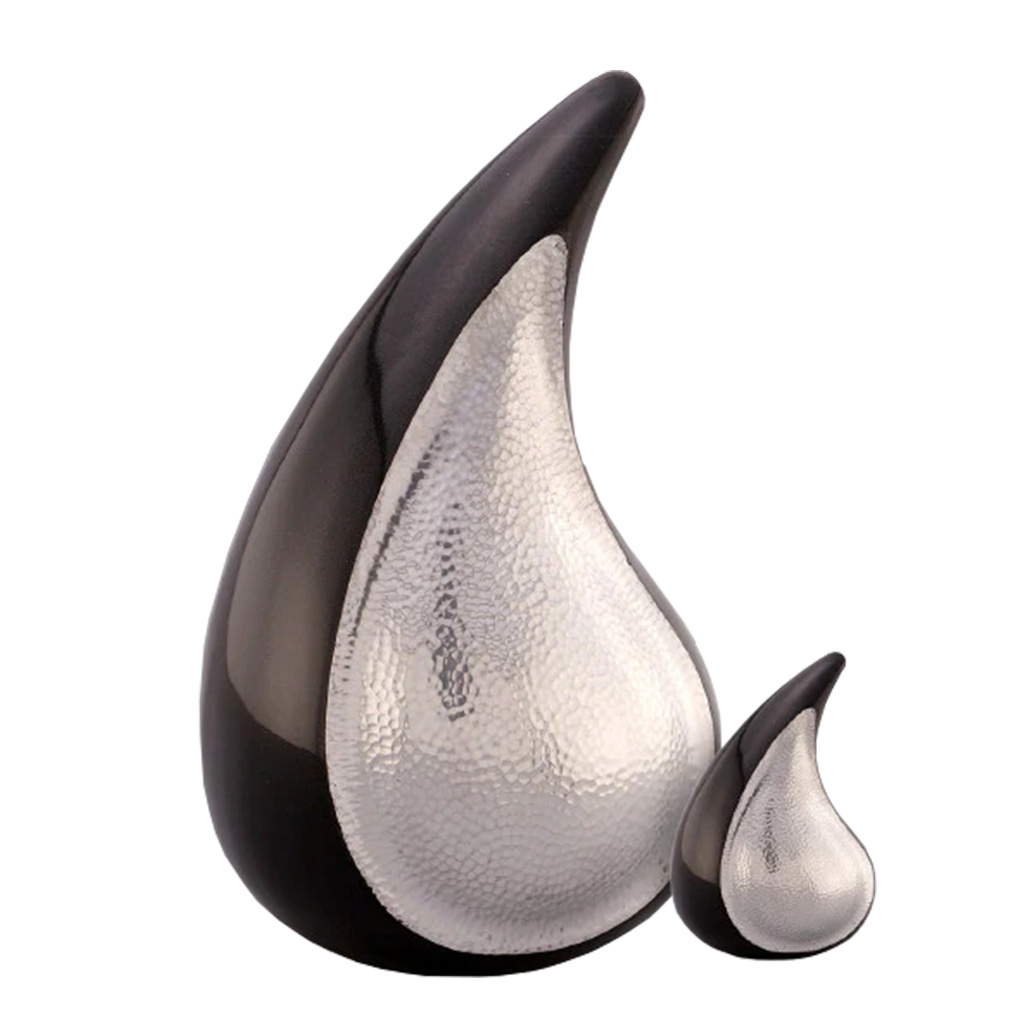 Eternal Teardrop Urn - Black and Hammered Silver