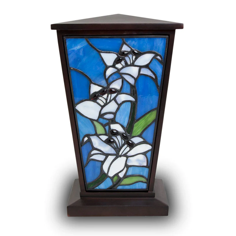 White Lily Stained Glass Urn