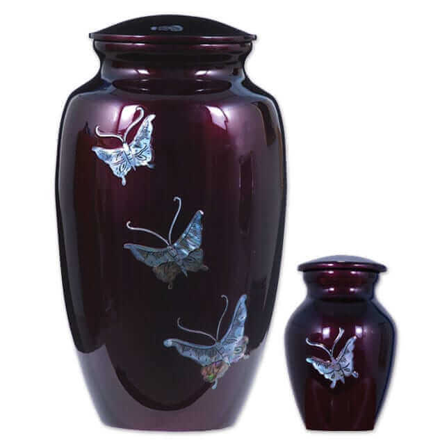 Deep Purple Keepsake Urn with Mother of Pearl Butterflies