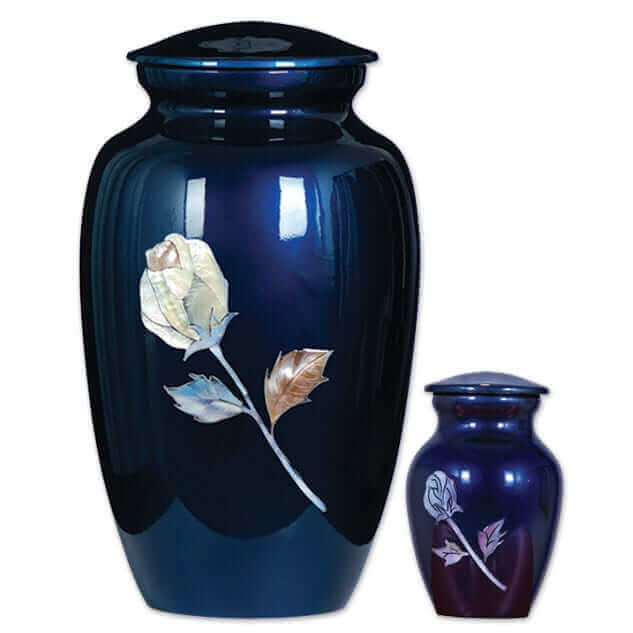 Blue with Pearl Rose Keepsake Urn